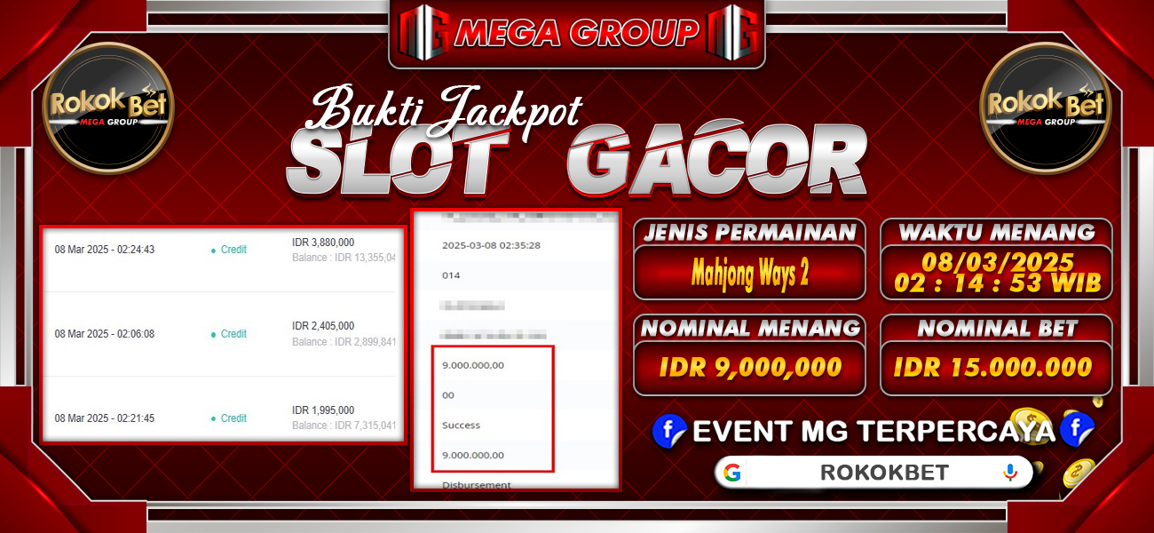 Bukti JP situs Rokokbet hari Sabtu, 08 Maret 2025