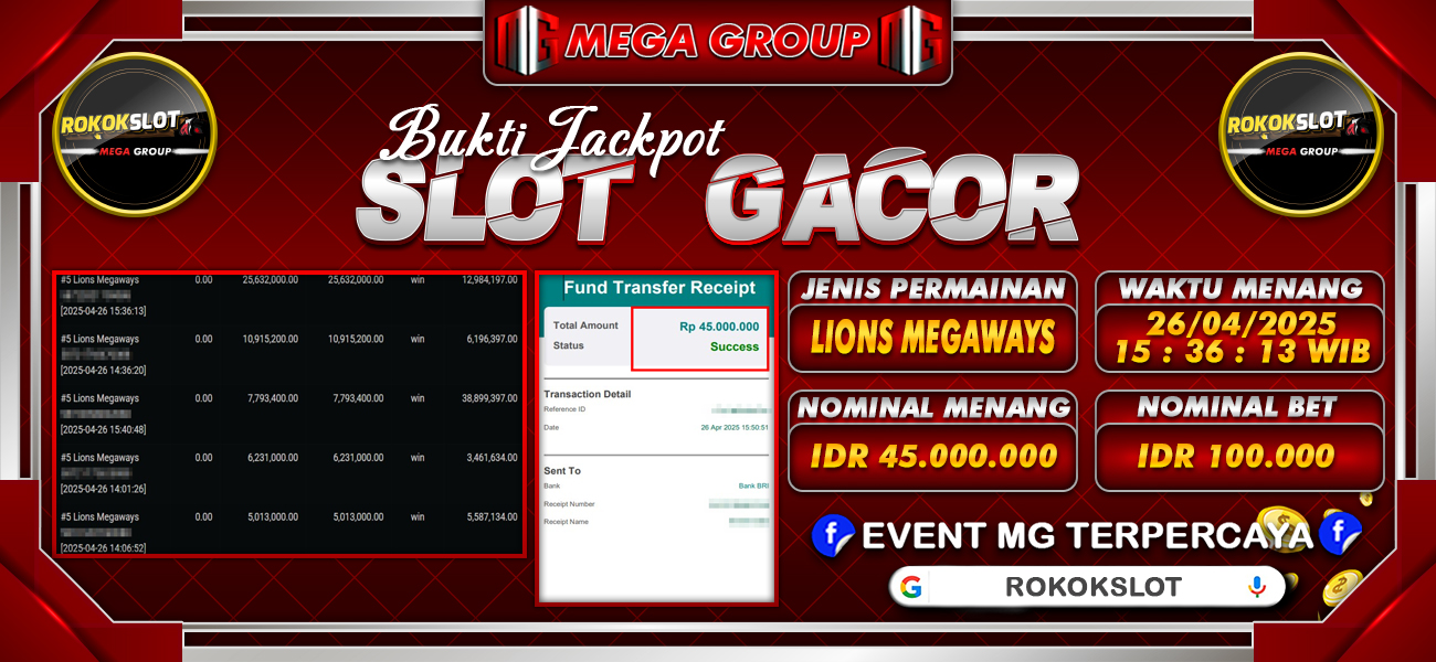 Bukti JP situs Rokokslot hari Sabtu, 26 April 2025