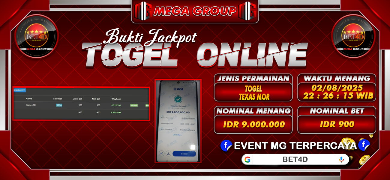 Bukti JP situs Bet4D hari Minggu, 03 Agustus 2025